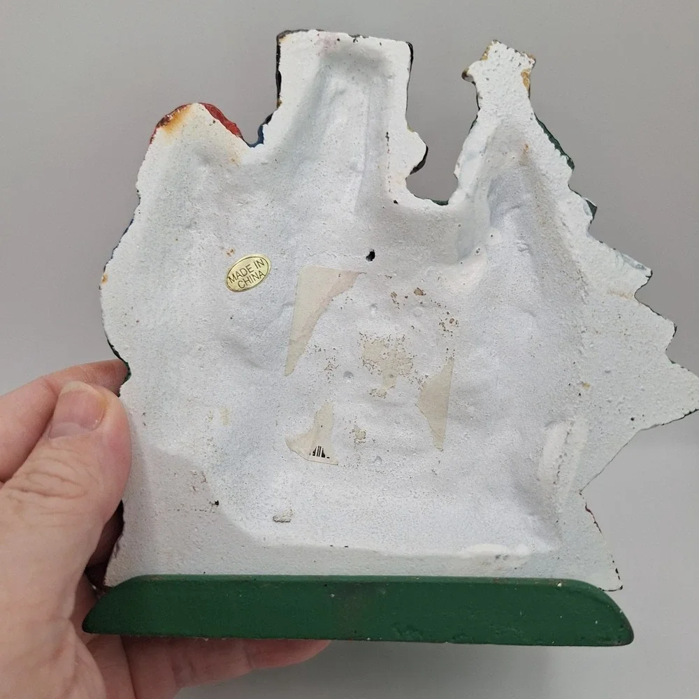 Vintage Cast Iron Christmas Stocking Hanger Hook Snowman, Kids, and Dog 5.5 inch